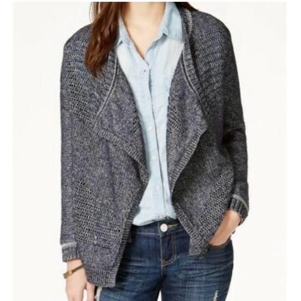 NEW Lucky Brand Fly Away Cardigan Sweater Open Front Knit Women’s XS Navy Cream